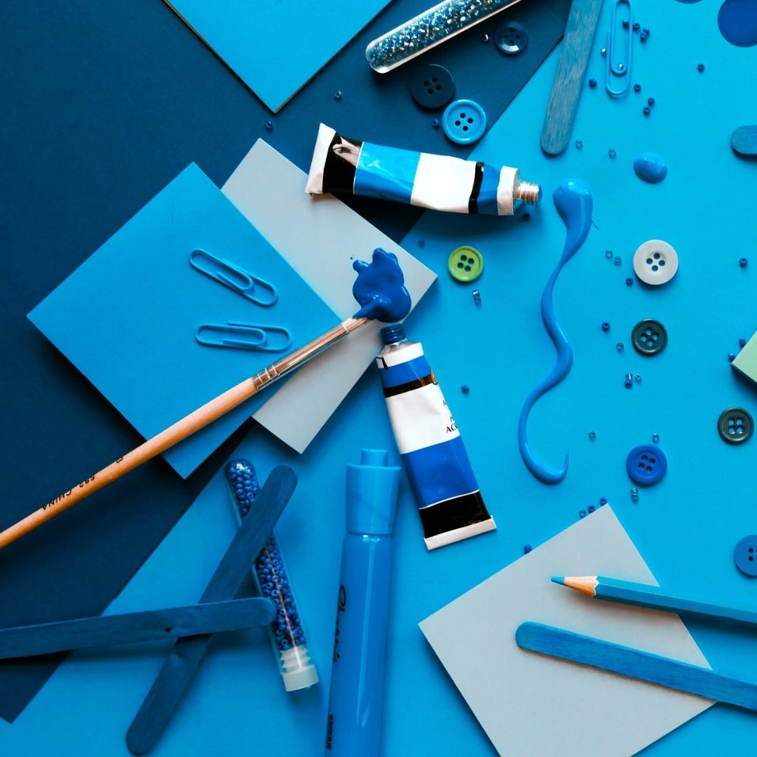 blue arts and crafts supplies