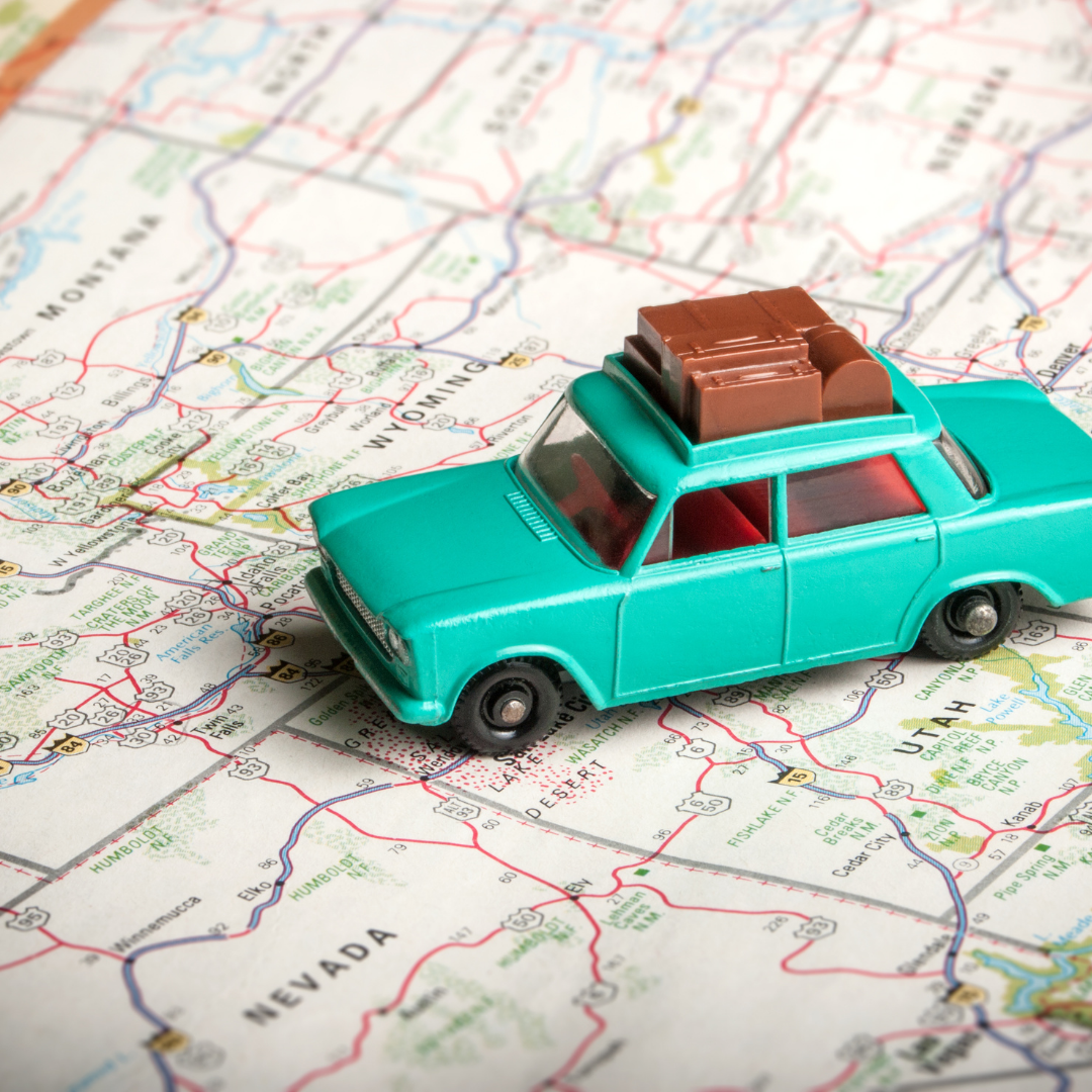 road map with model car on top