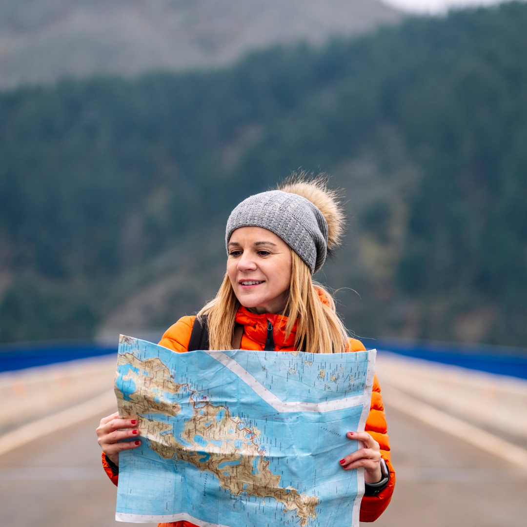 woman looking at a map