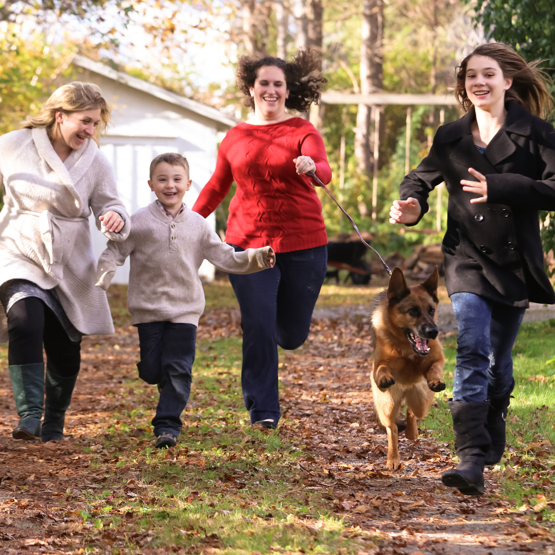 women running with their kids