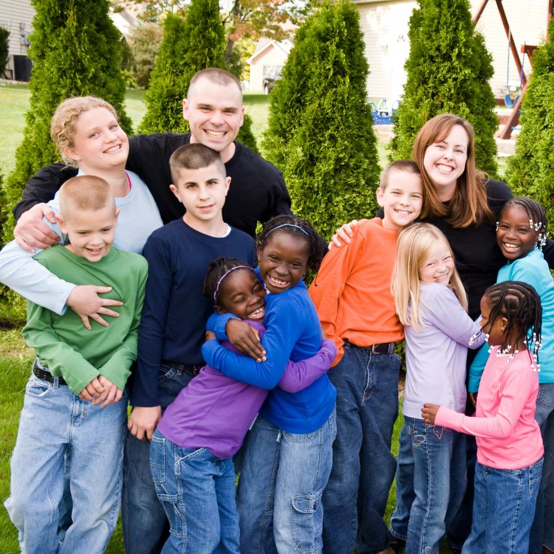 family with many children of several races