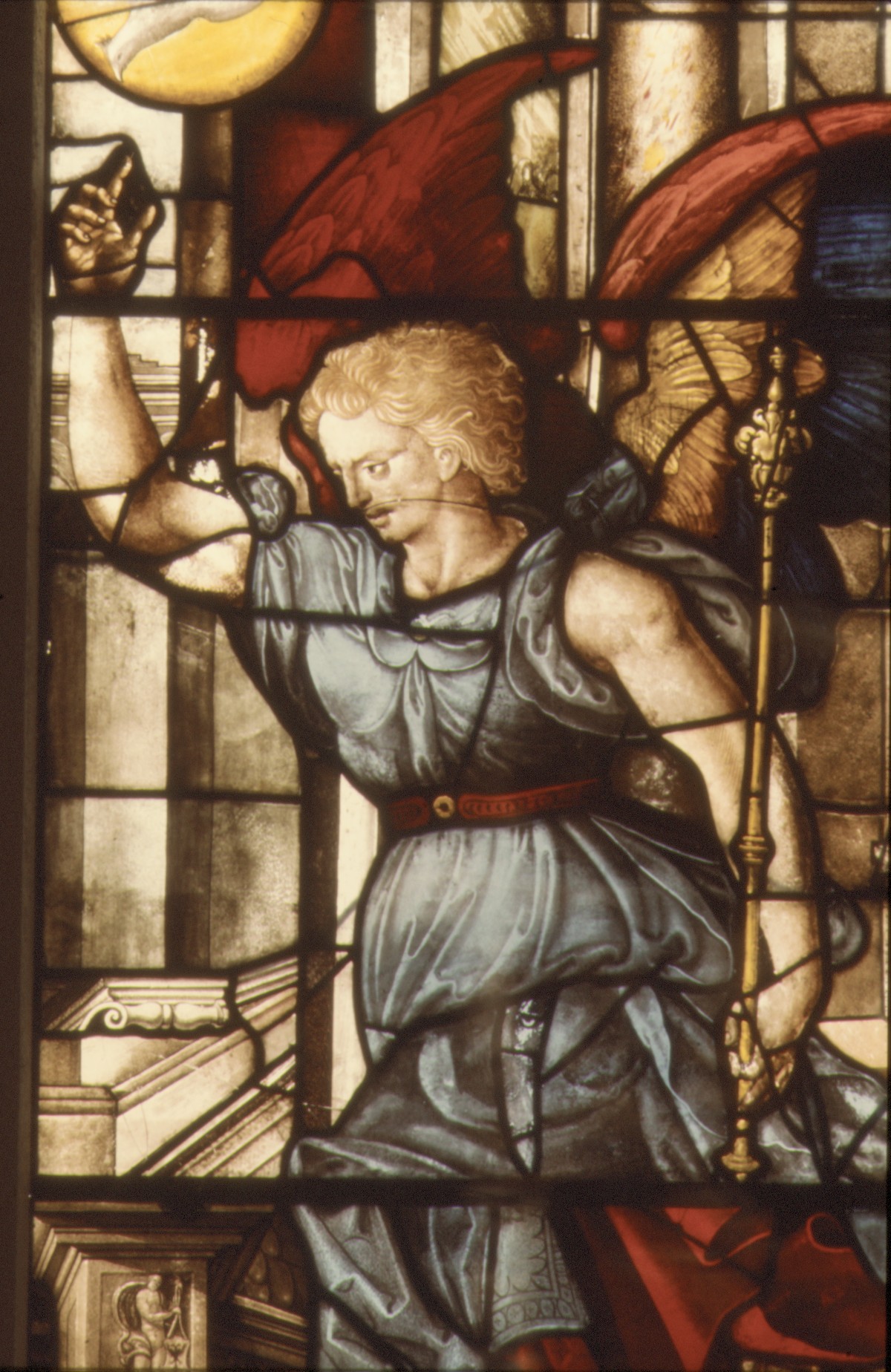 stained glass window depicting archangel Gabriel, 1552, MetMuseum.org, Public Domain