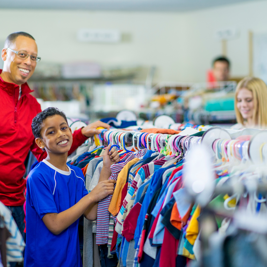 shoppers in a thrift store