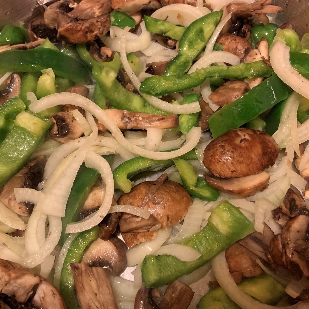 saueteed mushrooms, peppers and onions