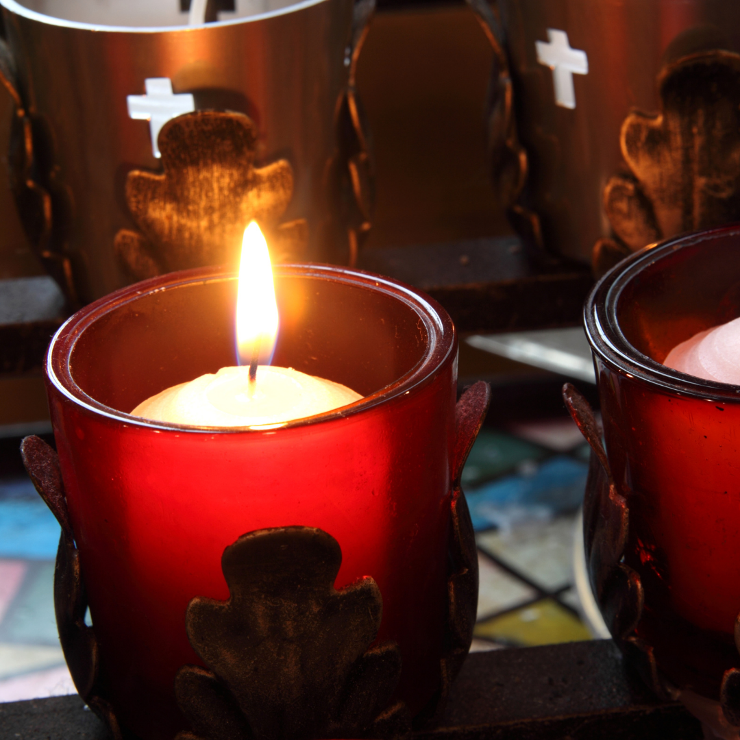 votive candles in a church