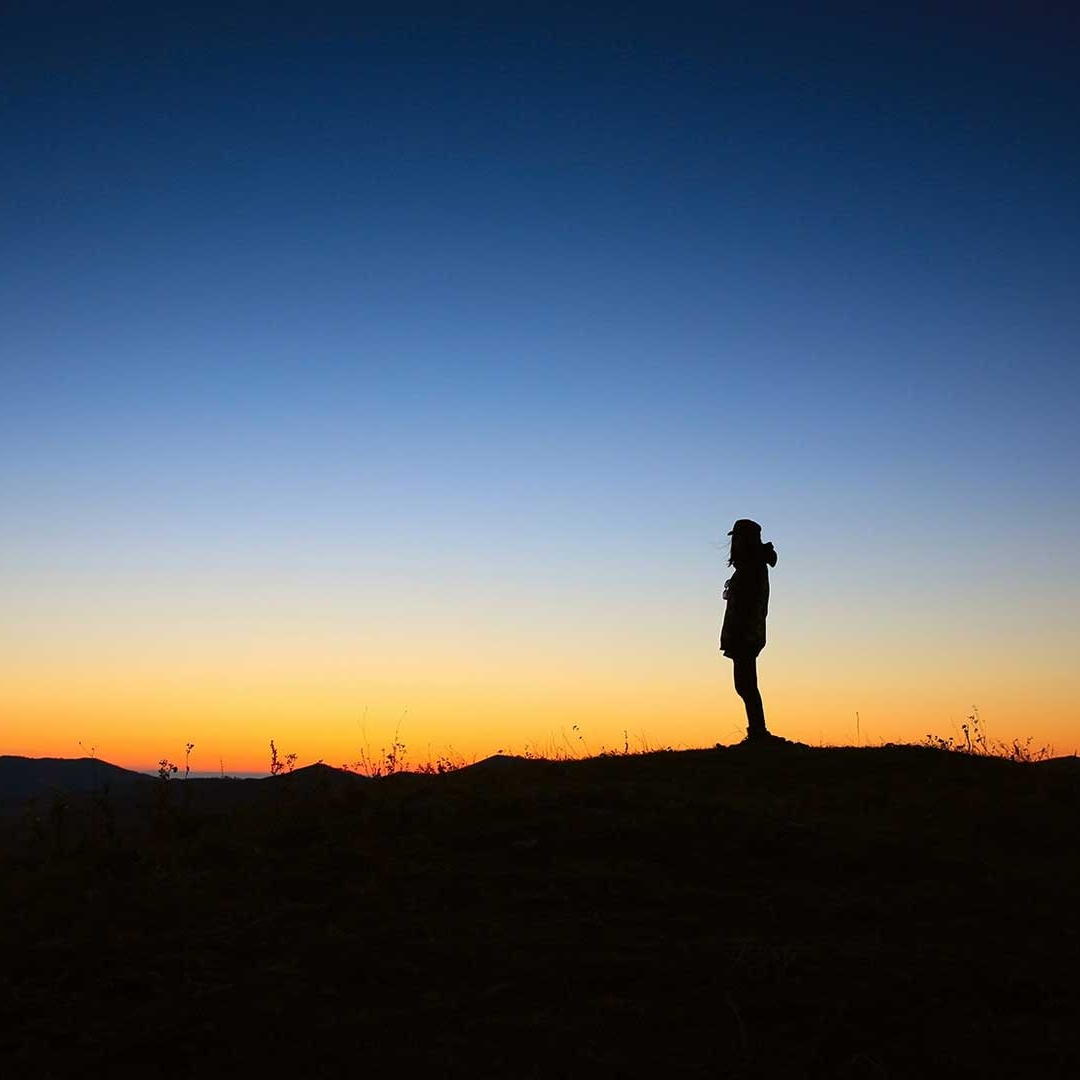 person looking at the sunset