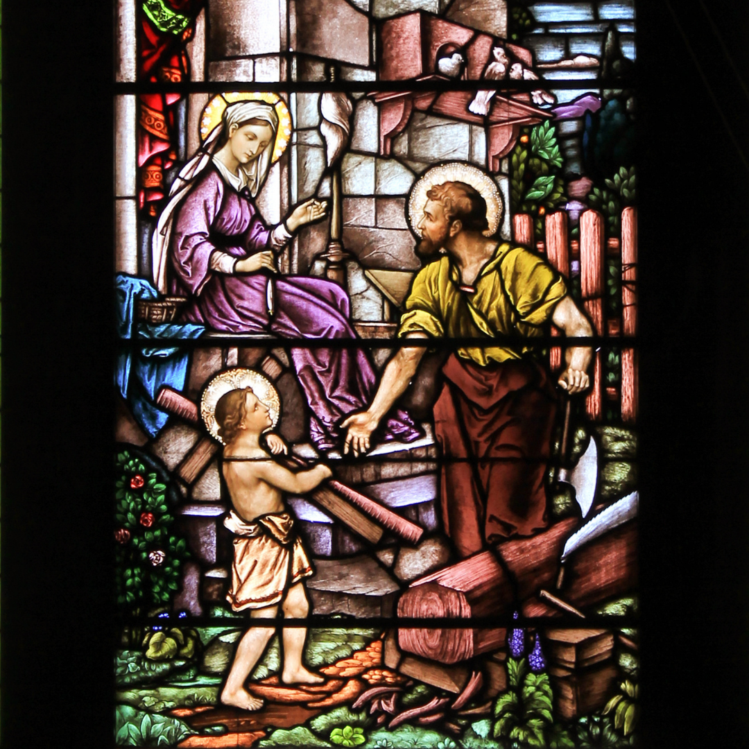 Holy Family stained glass window