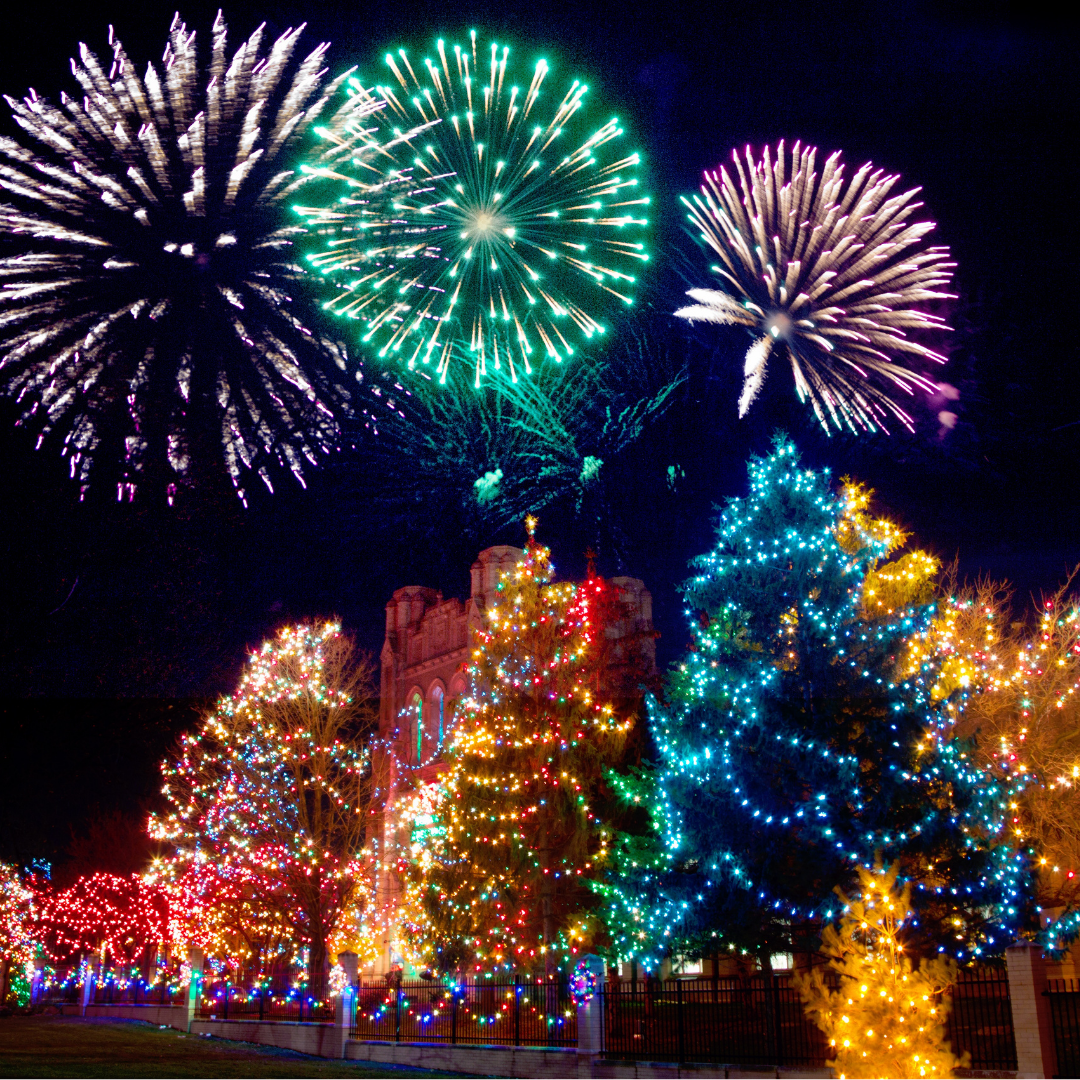 Christmas trees and fireworks