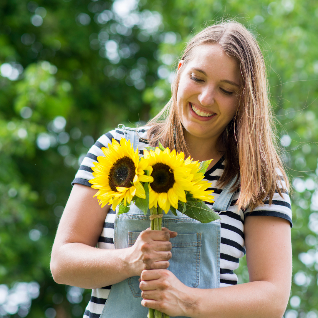 woman receiving flowers