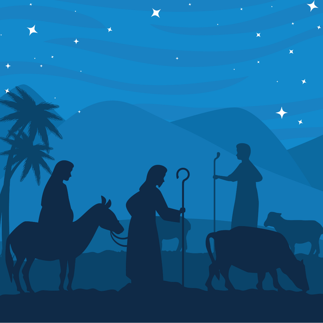 illustration of Holy Family journeying to Bethlehem