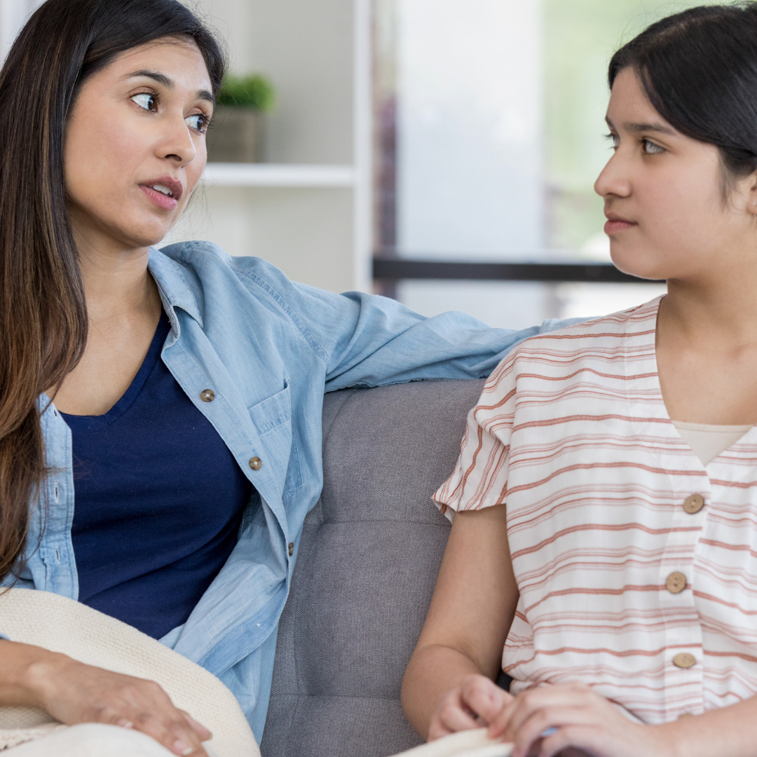 mom and teenager talking