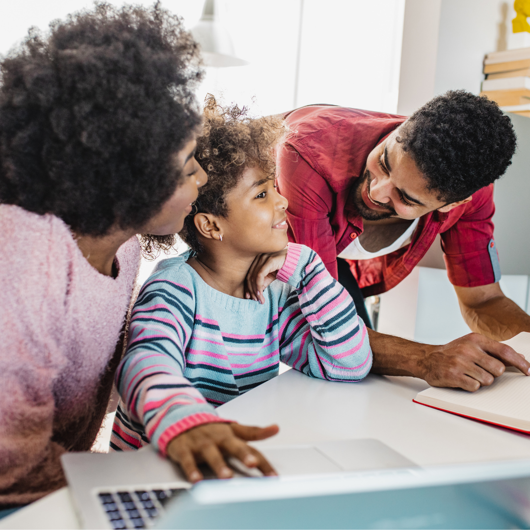 parents talking with child about remote classes