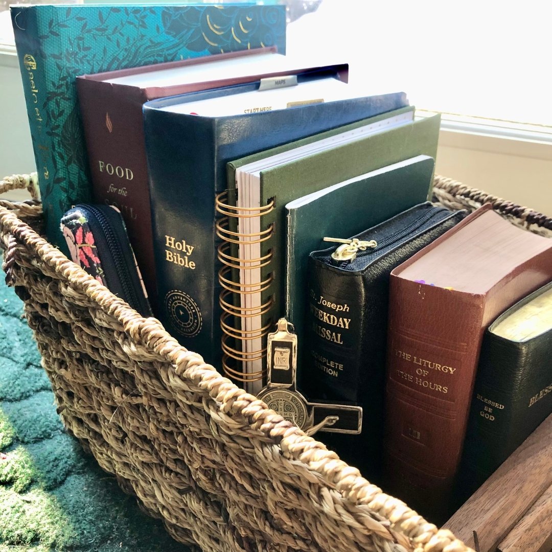 basket filled with prayer books