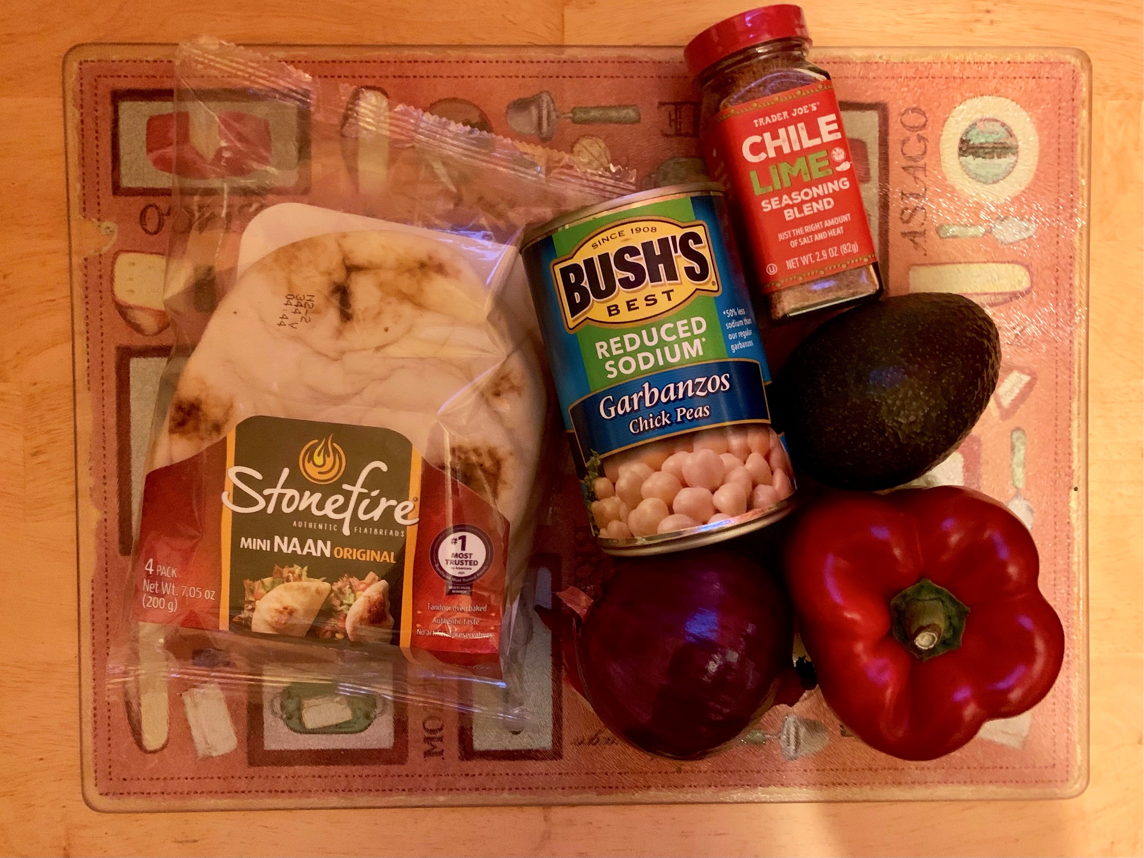 ingredients for roasted chickpea and red pepper flatbreads