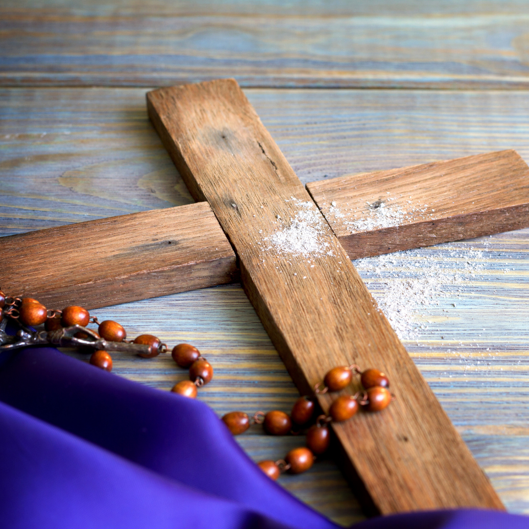 cross with Rosary and ashes