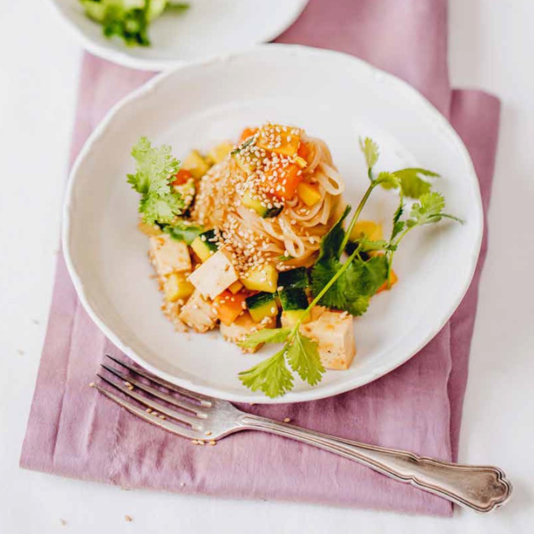 fettuccine with papaya salad