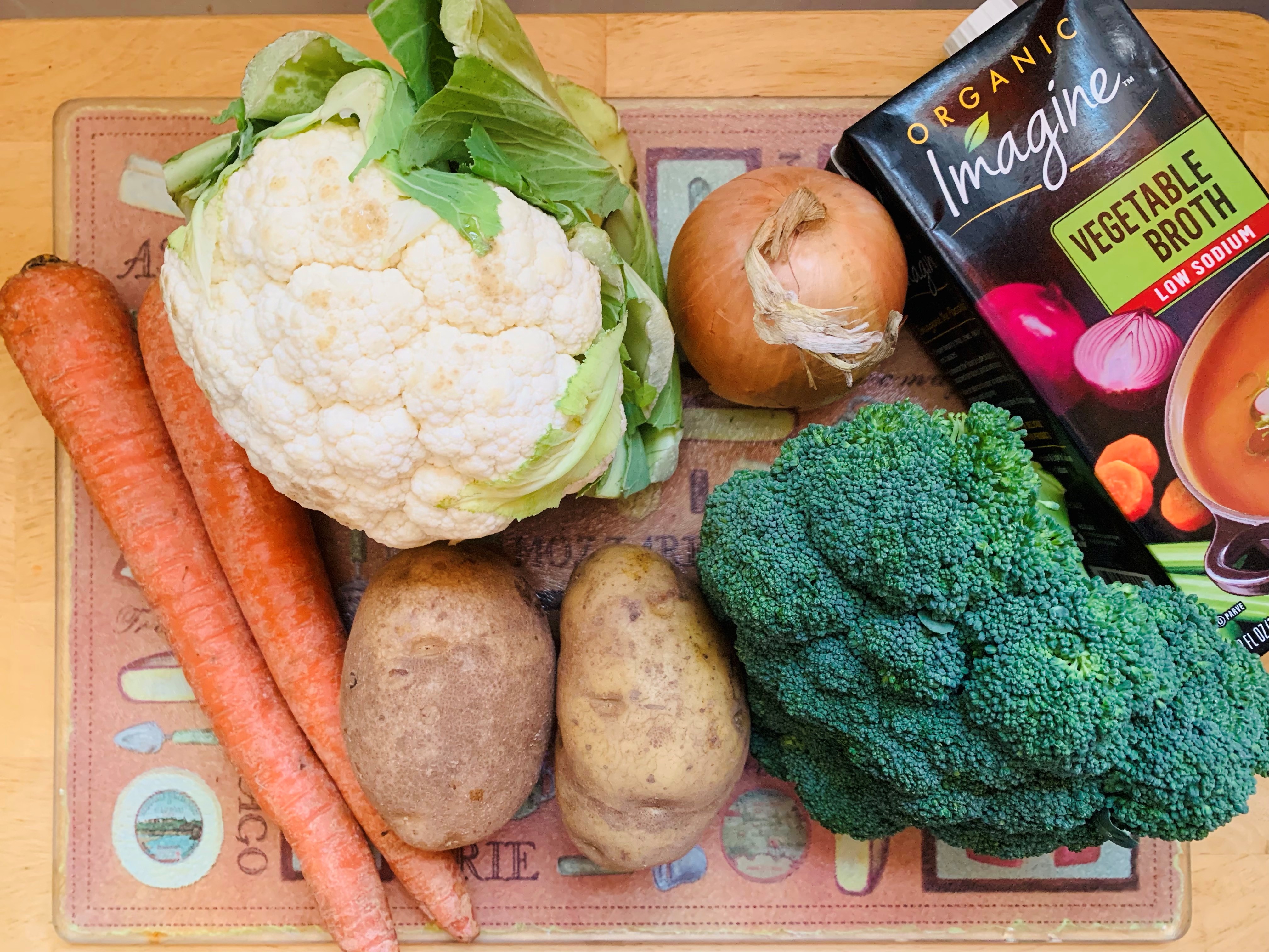 ingredients for broccoli and cauliflower soup