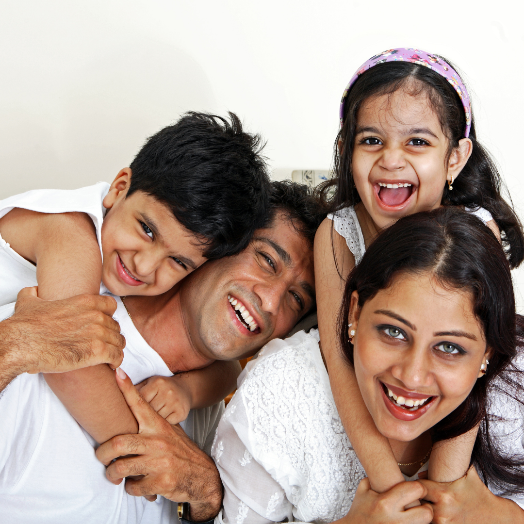 children climbing on parents