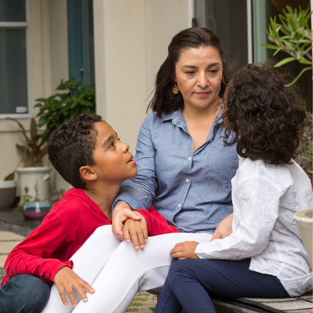 mom talking with children