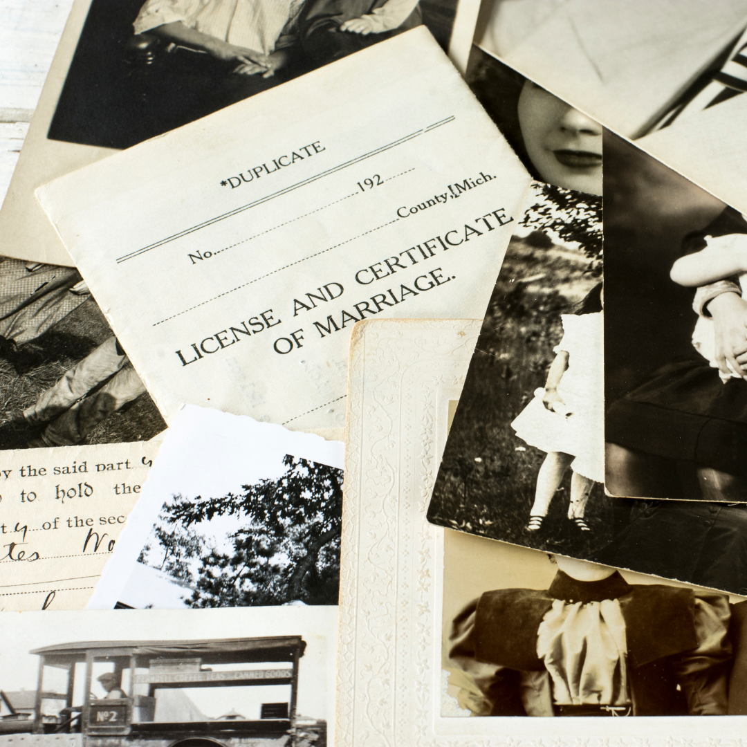collection of old photos and documents for genealogy research