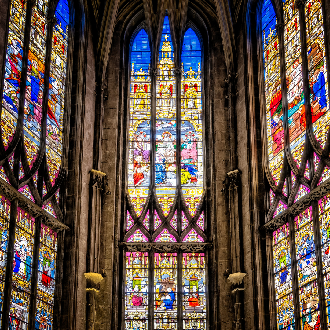 stained glass windows in a church