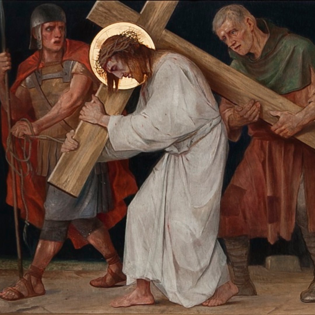 Simon carrying the cross for Jesus