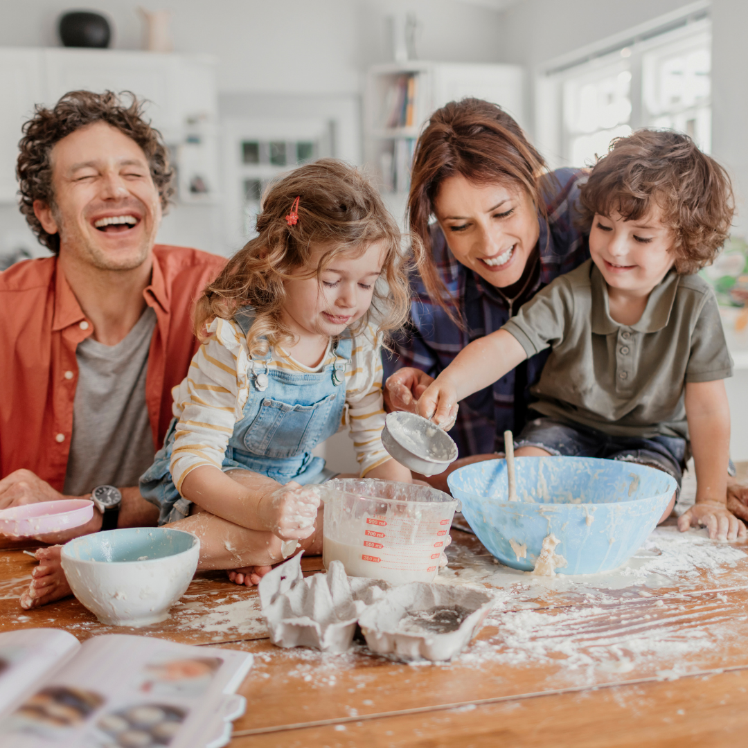 family baking bread