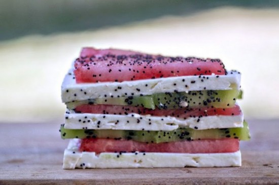 Watermelon, Feta and Kiwi Napoleons