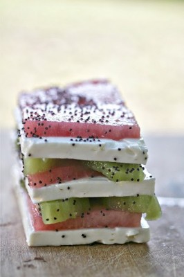 Watermelon, Feta and Kiwi Napoleons
