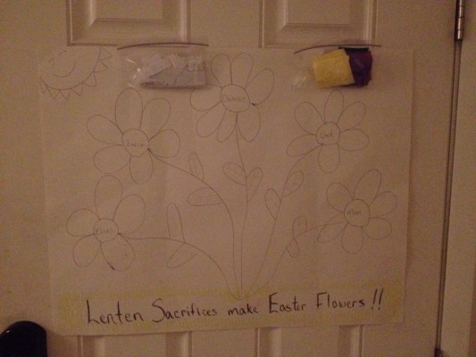 Easter flowers activity, before the tissue paper is added. Image credit: Noelle Garcia, used with permission.