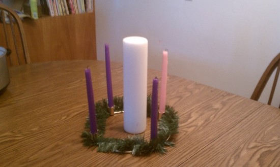 The Advent wreath that's on the dinner table.