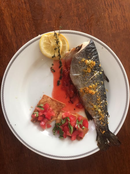 "Baked rainbow trout" by Karen Ullo (CatholicMom.com)