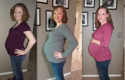 From left to right: 23 weeks with Jane, 27 weeks with Walt, and 25 weeks with "New Baby"