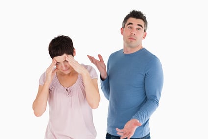 Wife crying while her husband is wondering why