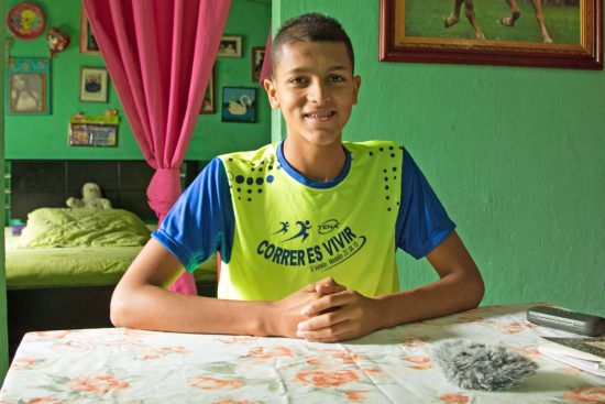 Brayan has lost 44 pounds since joining a running group in his community in Colombia. His newfound love for running has also helped boost his self-esteem and taught him valuable life lessons. Photo copyright 2017 Unbound. All rights reserved.