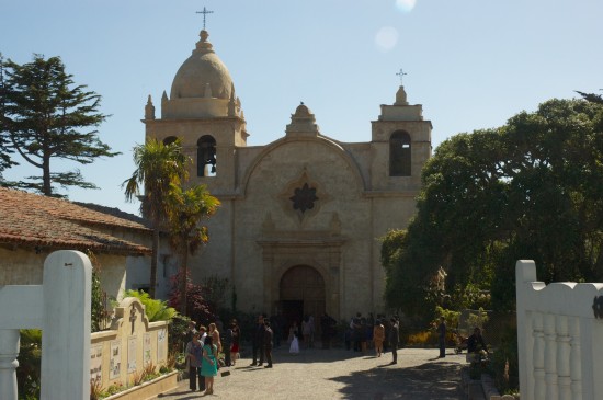 The mission church with its mismatched bell towers