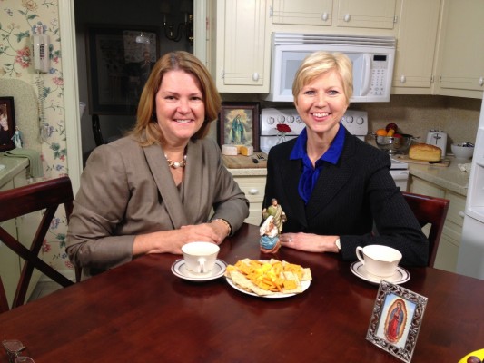 Lisa and Donna-Marie on the set of Catholic Moms Cafe