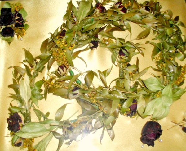The preserved flower crowns from our wedding. We keep them displayed in a shadow box in our bedroom as a reminder of what our marriage should be. (Photo credit Brittany Balke)