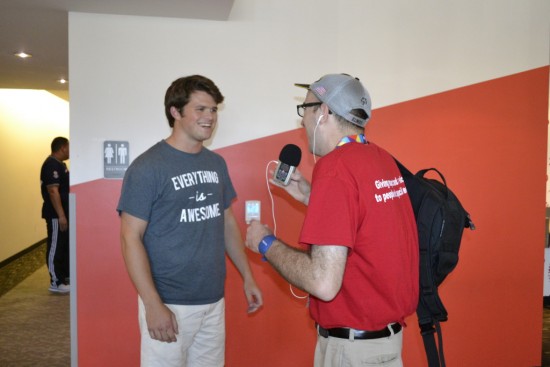 Daniel talks with his new friend Sam Shriver, grandson of Special Olympics founder Eunice Kennedy Shriver. Photo by Daniel Smrokowski/Special Chronicles.