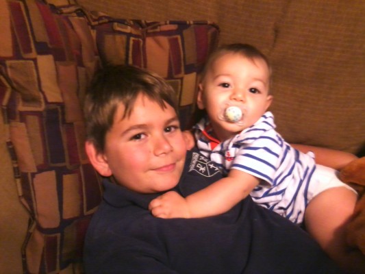 Chad Judice's oldest son Ephraim Judice and his youngest son Ezra. Image copyright Chad Judice, used with permission