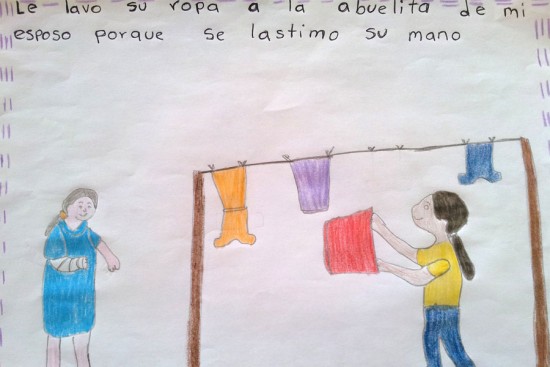 Translation: I washed the clothes of my husband’s grandmother because she hurt her hand. Photo copyright 2015 Unbound. All rights reserved.