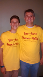 Pilgrims wear their "Francis in Philly Mission" shirts. Used by permission. All rights reserved.