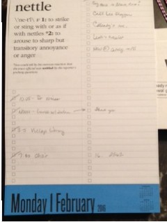 How it's supposed to work: Appointments on the left, to-do list on the right. Those papers stuck between the pages? Bills to be paid that day.