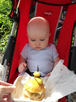 Little Ignatius and a burger