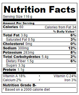 Nutrition information for 1/2 cup sauce per serving.