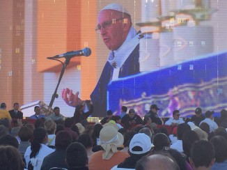 Nearly 300,000 worshippers participate in the "border mass" celebrated by Pope Francis in Ciudad Juarez Mexico on February 17, 2016, on the border with El Paso, Texas where thousands of migrants attempt to cross the border illegally every year. Photo by Oscar Leiva/Silverlight for CRS