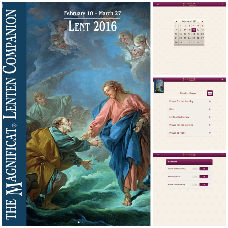 Screenshots from Magnificat Lenten Companion 2016 app.