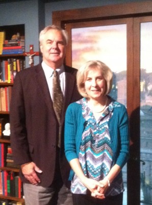 Marcus Grodi and Cheryl Dickow on set