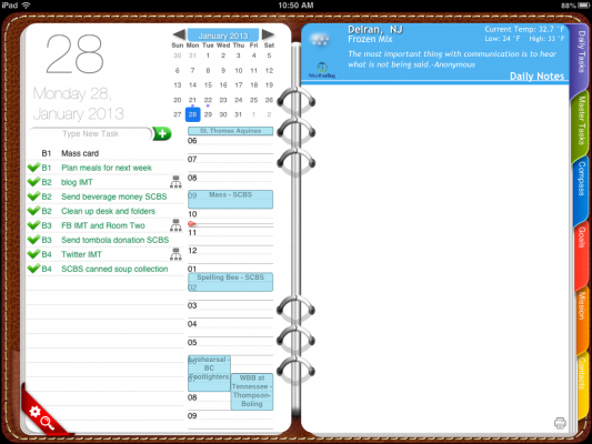 View on my iPad with calendar and notes