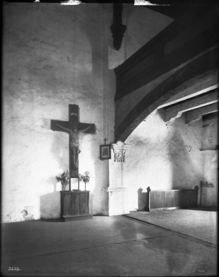 Crucifix in the choir loft at Mission San Gabriel Arcángel